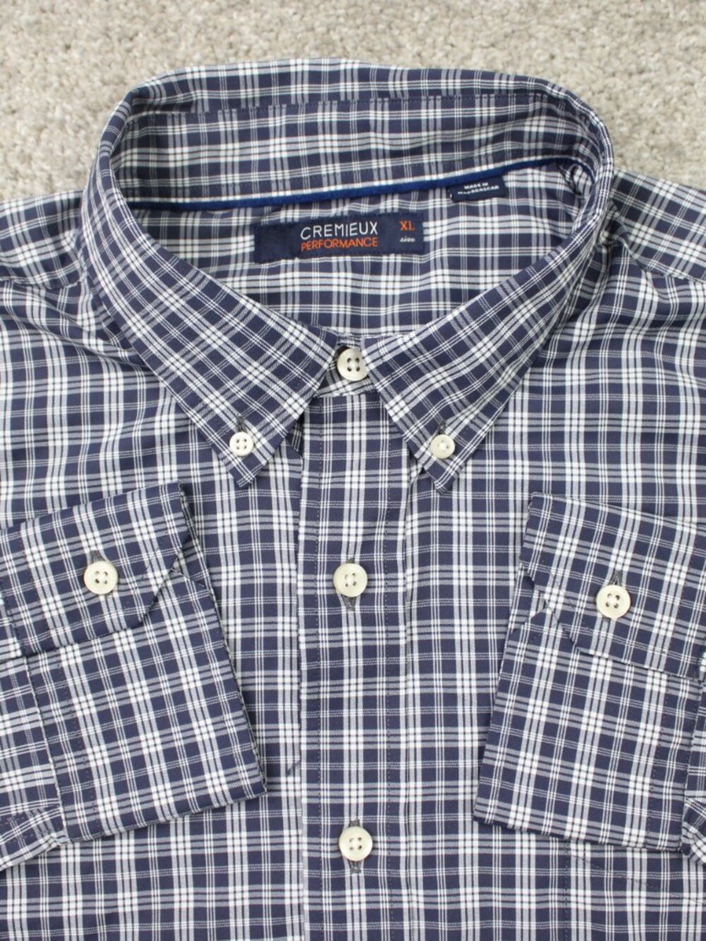 Cremieux Performance Shirt Mens XL Blue Plaid Nylon Stretch Long Sleeve Casual